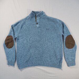Chaps Sweater Mens Extra Large Blue Suede Elbow Patch Dad Preppy Retro Button